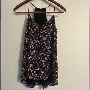 Express Women’s Black and Multicolor Floral Strapped Tank Top Lined Size Small